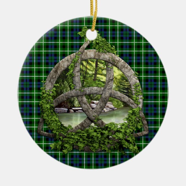 Celtic Trinity Knot And Clan Graham Tartan Ceramic Ornament (Front)