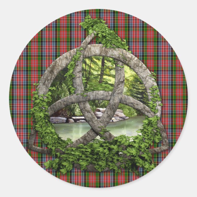 Celtic Trinity Knot And Clan MacPherson Tartan Classic Round Sticker (Front)