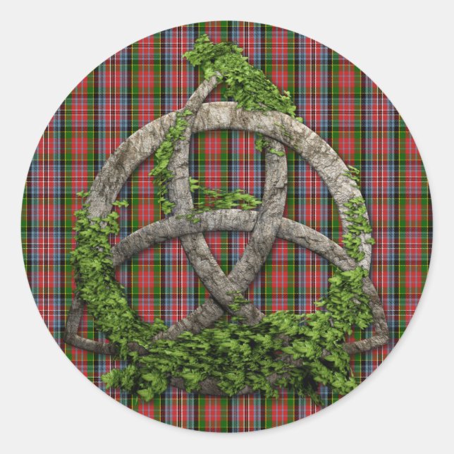 Celtic Trinity Knot And Clan MacPherson Tartan Classic Round Sticker (Front)