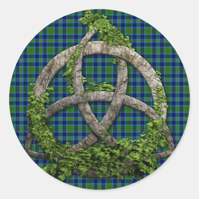 Celtic Trinity Knot And Clan Miller Tartan Classic Round Sticker (Front)