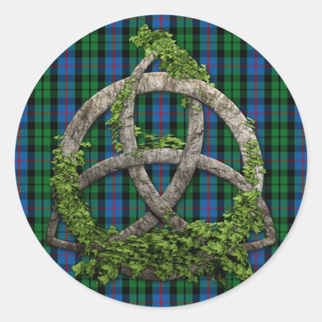 Celtic Trinity Knot And Clan Morrison Tartan Classic Round Sticker (Front)