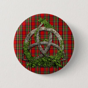 Celtic Trinity Knot And Clan Stewart Tartan 2 Inch Round Button