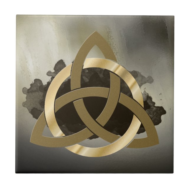 Celtic Trinity Knot Golden Circled Vintage Tile (Front)