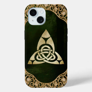 Celtic Trinity Knot on Forest Shadows iPhone 15 Case