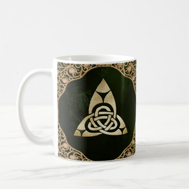 Celtic Trinity Knot on Forest Shadows  Coffee Mug (Left)