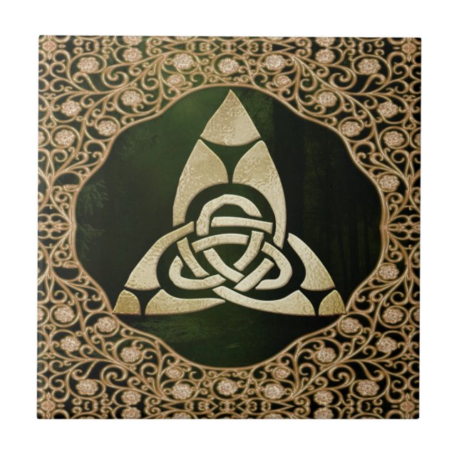 Celtic Trinity Knot on Forest Shadows  Tile (Front)