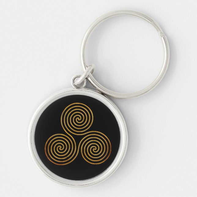 celtic triple spiral - OneLine antique gold, black Keychain (Front)