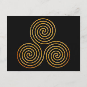 celtic triple spiral - OneLine antique gold, black Postcard