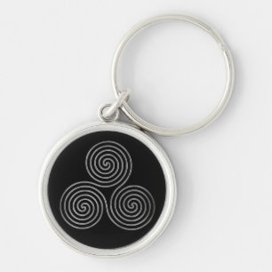celtic triple spiral - OneLine antiqueSilverBlack Keychain
