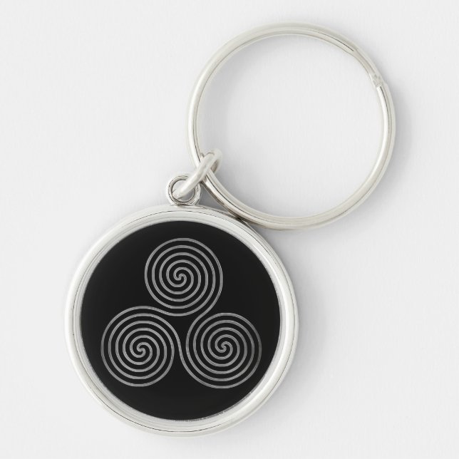 celtic triple spiral - OneLine antiqueSilverBlack Keychain (Front)