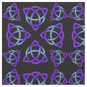 Celtic Triquetra Pattern Blues and Purple on Black Fabric