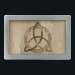 Celtic Triquetra Trinity Knot Belt Buckle<br><div class="desc">Simple coloured Celtic triquetra interlaced with a circle forming a trinitarian symbol craved against a wood background,  representing spiritual unity with the divine on your belt buckle.</div>