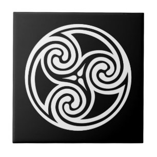 Celtic Triskele Ornament, Black and White Tile