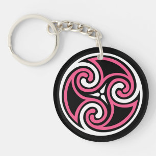 Celtic Triskele Ornament, Fuchsia, Black and White Keychain