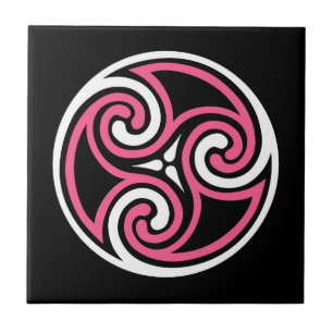 Celtic Triskele Ornament, Fuchsia, Black and White Tile