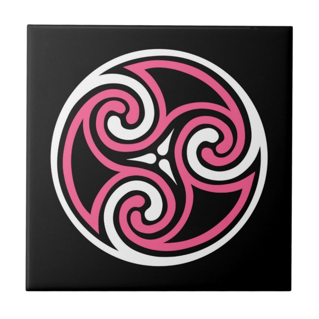 Celtic Triskele Ornament, Fuchsia, Black and White Tile (Front)