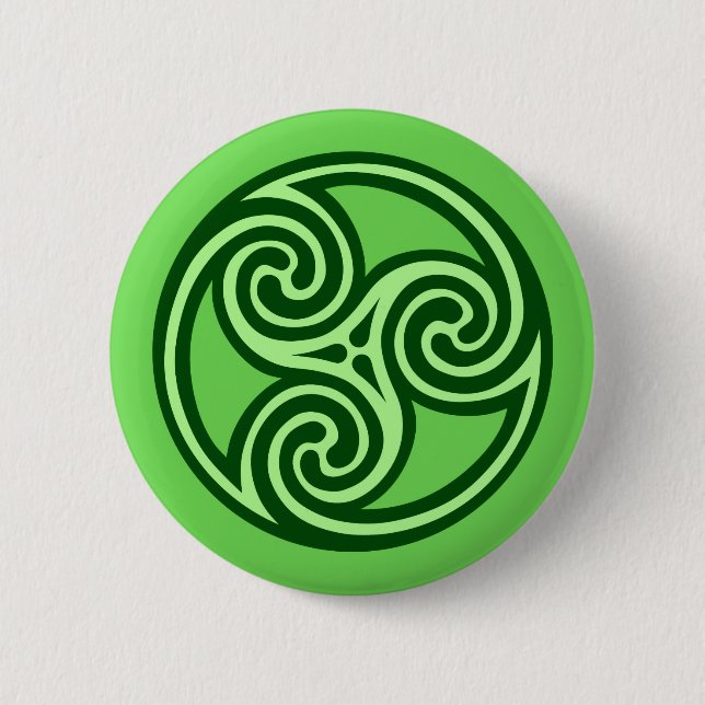 Celtic Triskele Ornament, Lime and Dark Green 2 Inch Round Button (Front)