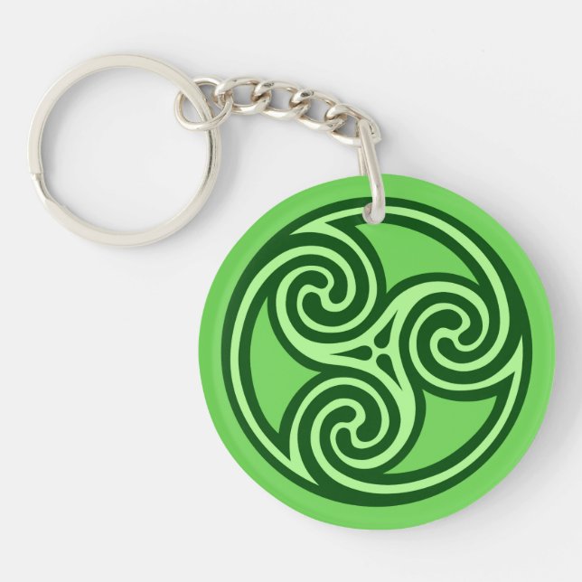 Celtic Triskele Ornament, Lime and Dark Green Keychain (Front)