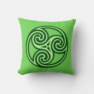 Celtic Triskele Ornament, Lime and Dark Green Throw Pillow