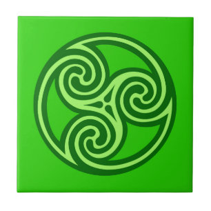 Celtic Triskele Ornament, Lime & Emerald Green   Tile