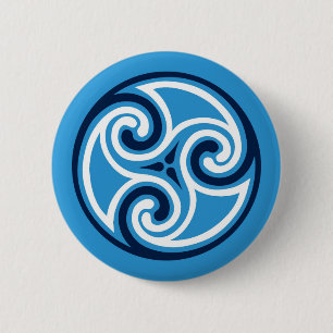 Celtic Triskele Ornament, Sky Blue and White 2 Inch Round Button
