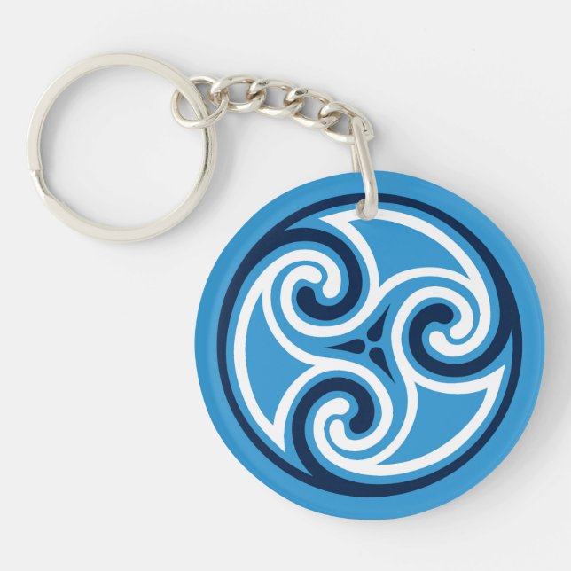 Celtic Triskele Ornament, Sky Blue and White Keychain (Front)