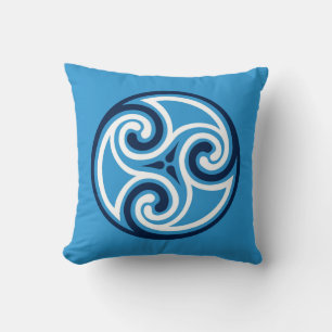 Celtic Triskele Ornament, Sky Blue and White Throw Pillow