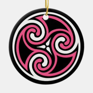 Celtic Triskele Pattern, Fuchsia, Black and White Ceramic Ornament