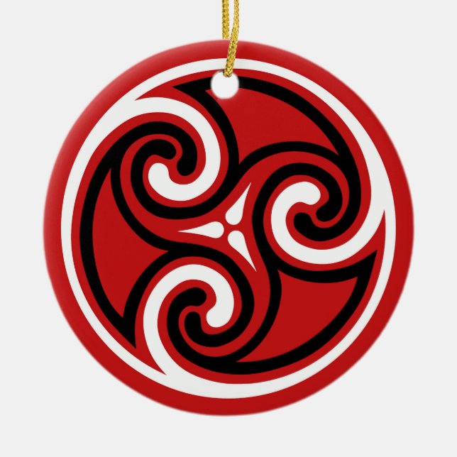 Celtic Triskele Pattern, Red, Black and White Ceramic Ornament (Front)