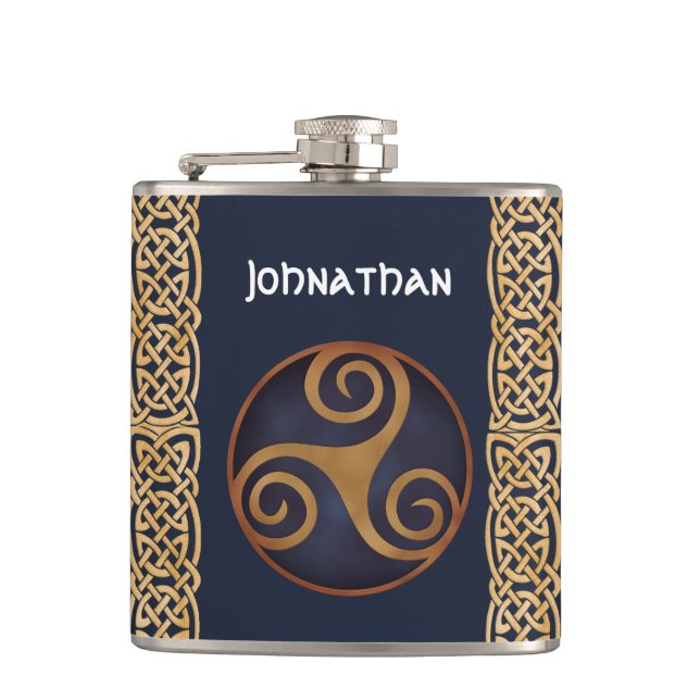 Celtic Triskelion (Blue) Custom Hip Flask (Front)