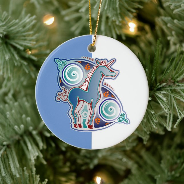 Celtic unicorn ceramic ornament (Tree)