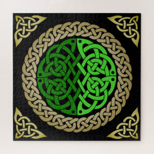 Celtic/viking circle braided knot red and fog jigsaw puzzle