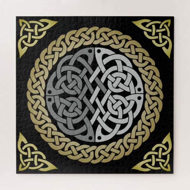 Celtic/viking circle braided knot silver and fog jigsaw puzzle (Horizontal)