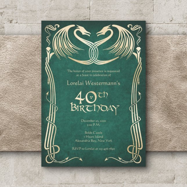 Celtic Viking Dragon 40th Birthday Invitation (Creator Uploaded)