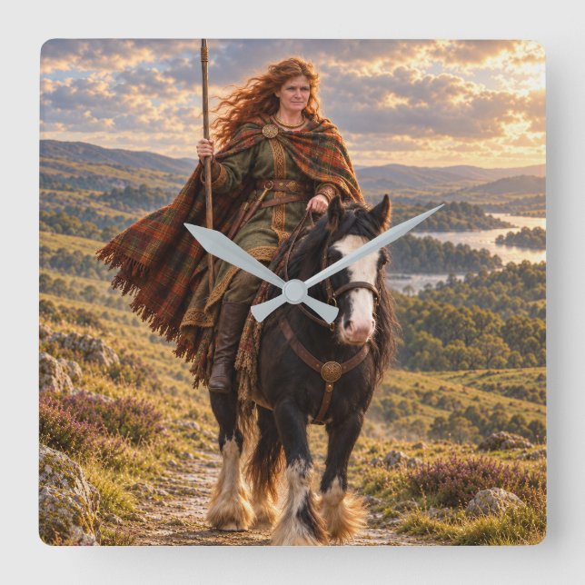 Celtic Warrior on Horseback Square Wall Clock (Front)