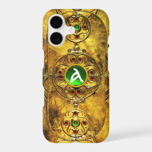 CELTIC WARRIOR SHIELD EMERALD RUBY GEM MONOGRAM
