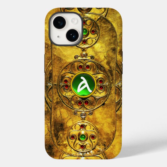 CELTIC WARRIOR SHIELD EMERALD RUBY GEM  MONOGRAM Case-Mate iPhone CASE (Back)