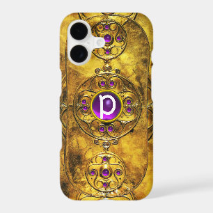 CELTIC WARRIOR SHIELD PURPLE AMETHYST GEM MONOGRAM