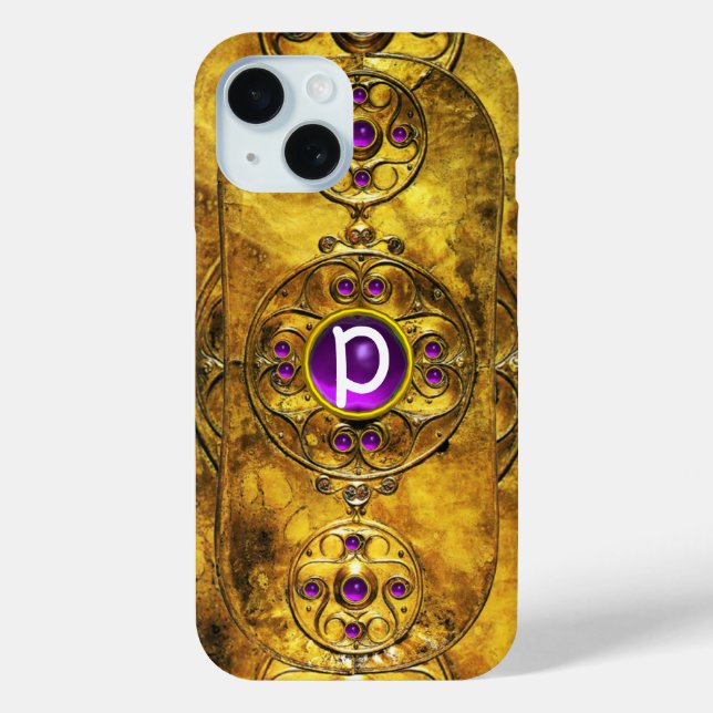 CELTIC WARRIOR SHIELD PURPLE AMETHYST GEM MONOGRAM Case-Mate iPhone CASE (Back)