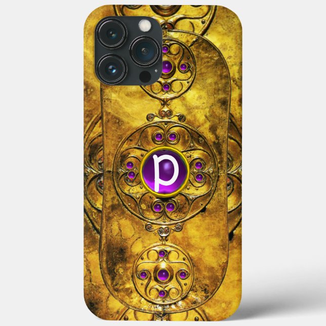 CELTIC WARRIOR SHIELD PURPLE AMETHYST GEM MONOGRAM Case-Mate iPhone CASE (Back)