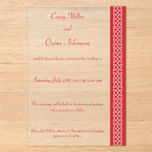 Celtic Weave Hearts in Cherry Acrylic Wedding Invitations
