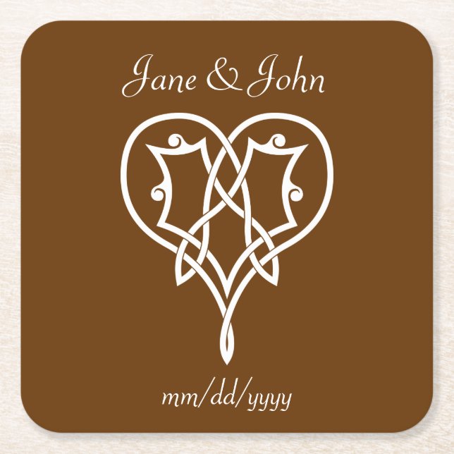 Celtic Weave Hearts in Chocolate  Paper Coaster (Front)