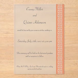 Celtic Weave Hearts in Coral Acrylic Wedding  Invitations