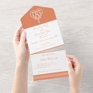 Celtic Weave Hearts in Coral All In One Invitation