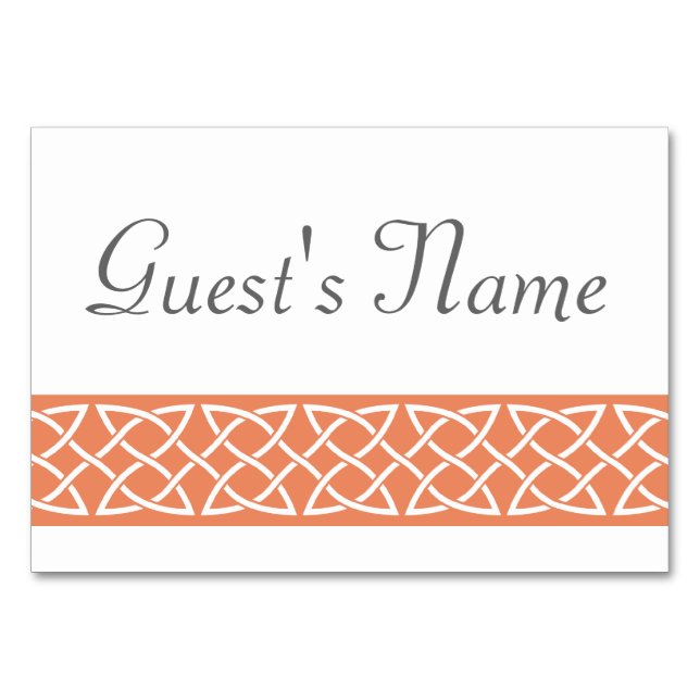 Celtic Weave Hearts in Coral Table Card (Front)