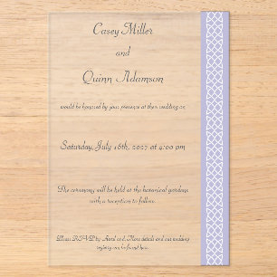 Celtic Weave Hearts in Lavender Acrylic Wedding Invitations