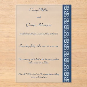 Celtic Weave Hearts in Navy Acrylic Wedding  Invitations