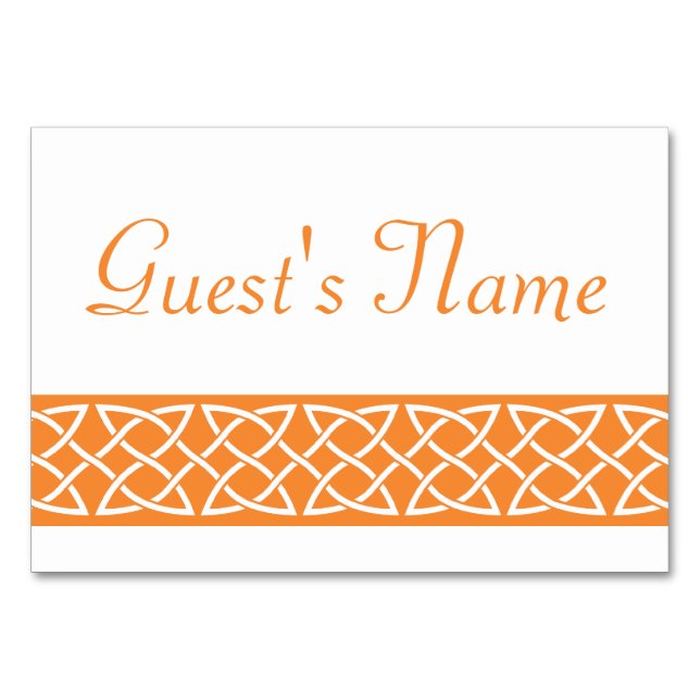 Celtic Weave Hearts in Orange Table Card (Front)