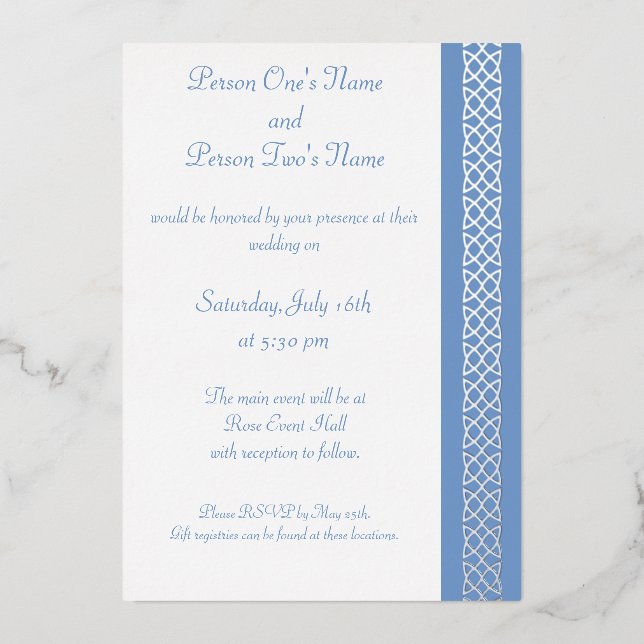Celtic Weave Hearts in Periwinkle Foil Invitation (Front)