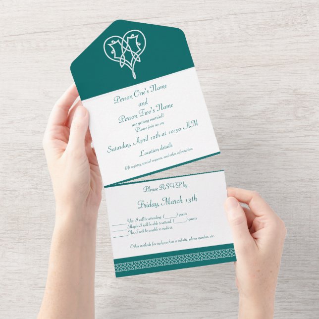 Celtic Weave Hearts in Teal All In One Invitation (Tearaway)